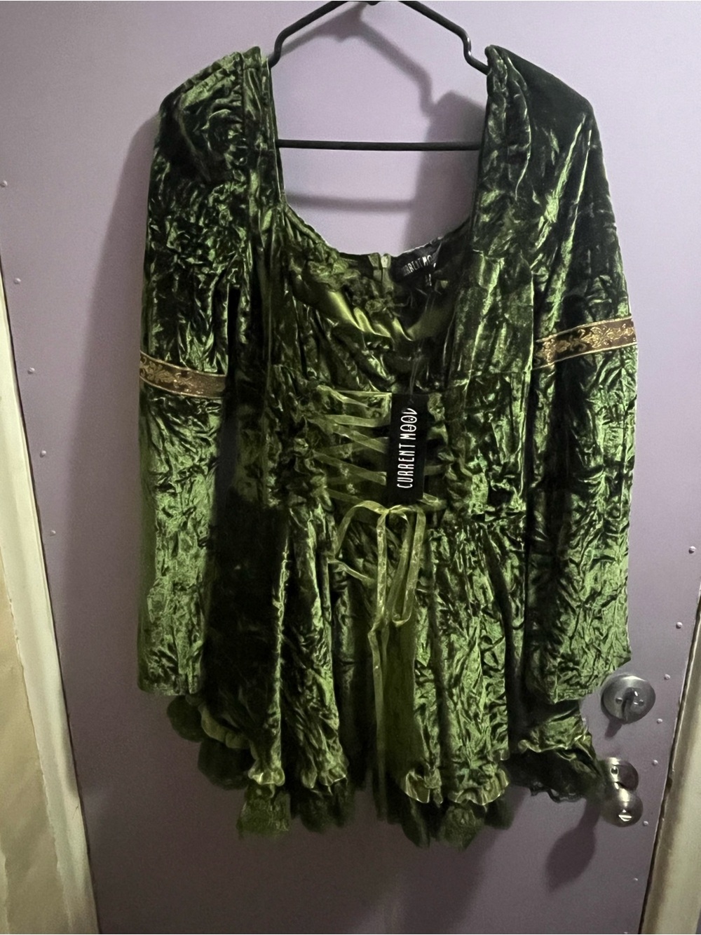 Current Mood Myths N Legends Green Velvet Mini Dress Forest Fairy, L (BNWT) - Picture 4 of 9